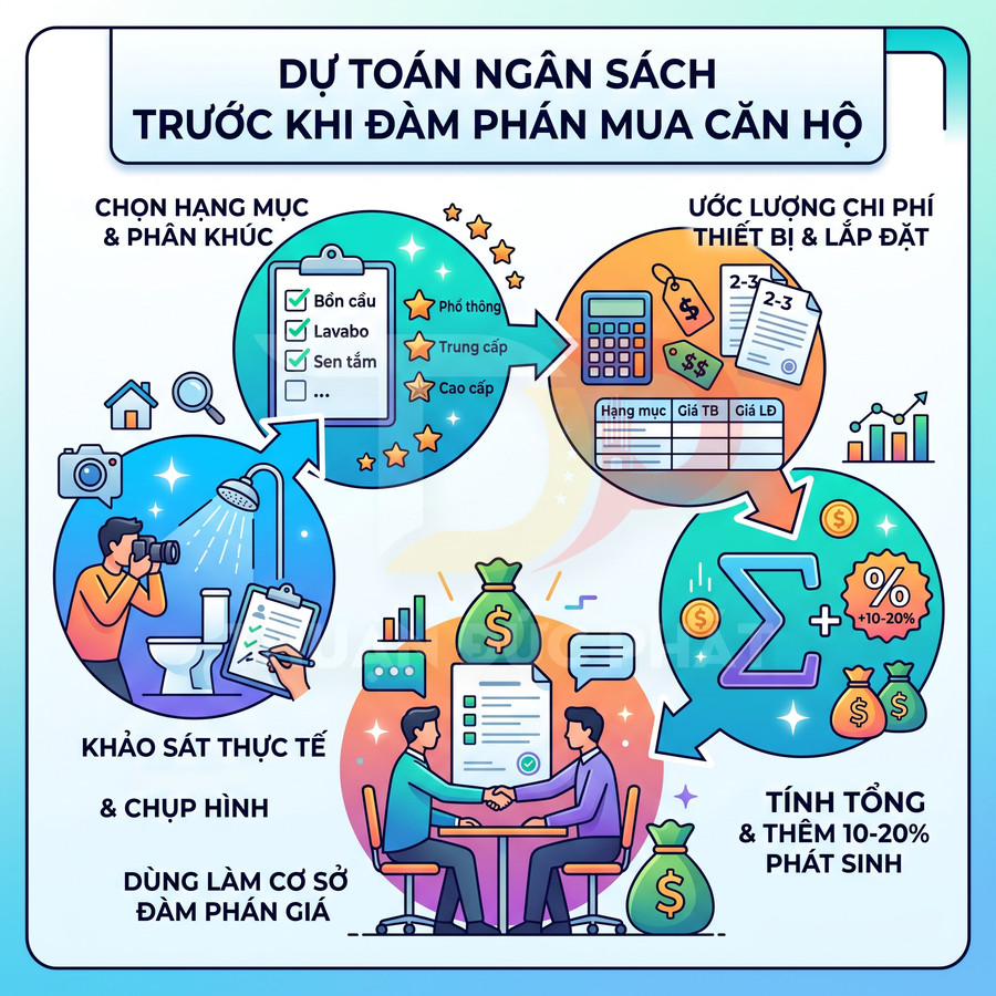Infographic hướng dẫn dự toán ngân sách và đàm phán giá khi mua căn hộ mới