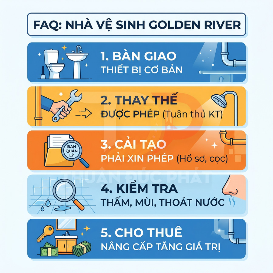 Hướng dẫn quy định nhà vệ sinh Golden River về bàn giao, thay thế, cải tạo, kiểm tra và cho thuê nâng cấp thiết bị