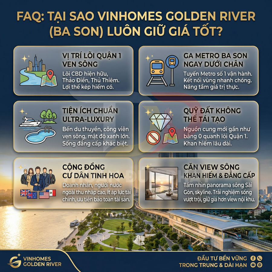 Infographic giới thiệu ưu điểm dự án căn hộ cao cấp Vinhomes Golden River Ba Son ven sông Sài Gòn