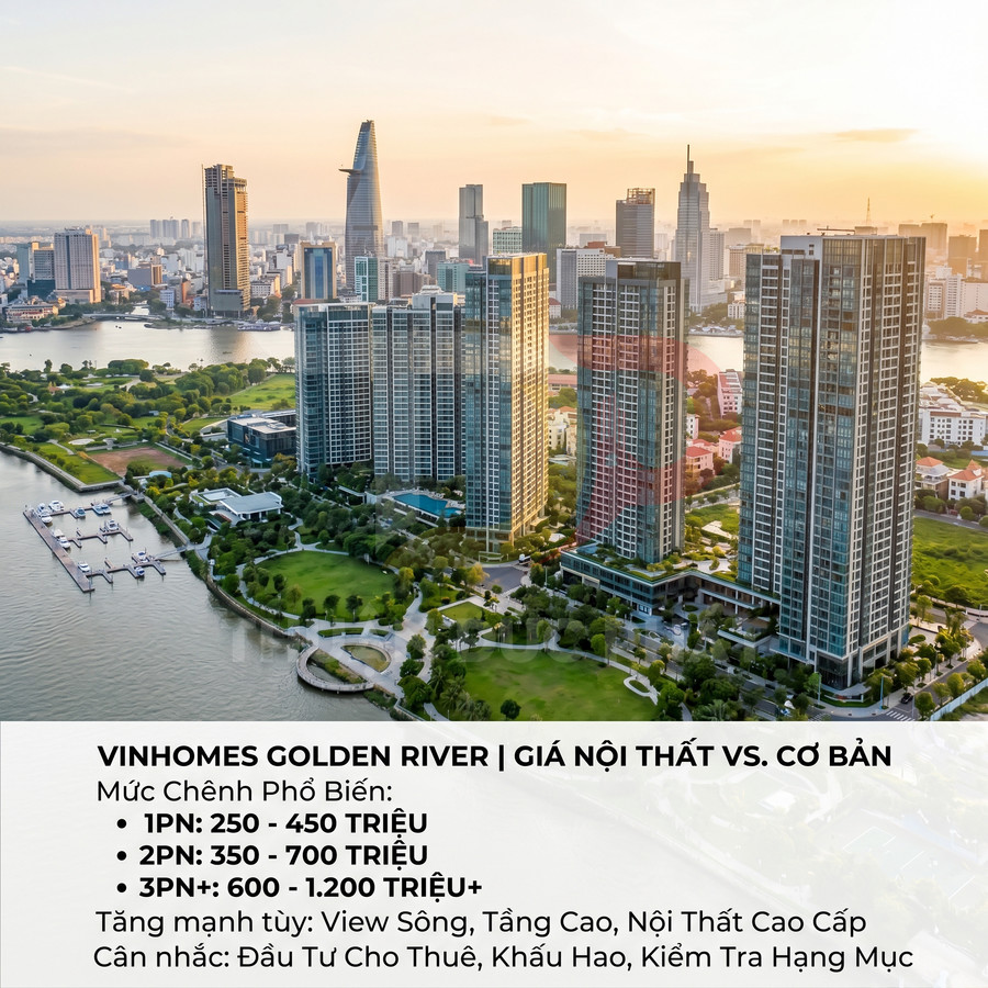 Căn hộ Vinhomes Golden River ven sông Sài Gòn với các tòa tháp cao tầng và bảng giá nội thất so với cơ bản