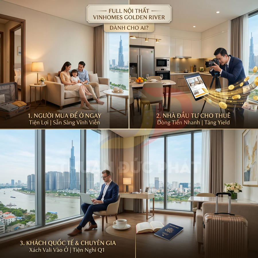 Căn hộ Vinhomes Golden River full nội thất cao cấp, view sông Sài Gòn và Landmark 81, phù hợp ở, cho thuê, chuyên gia quốc tế