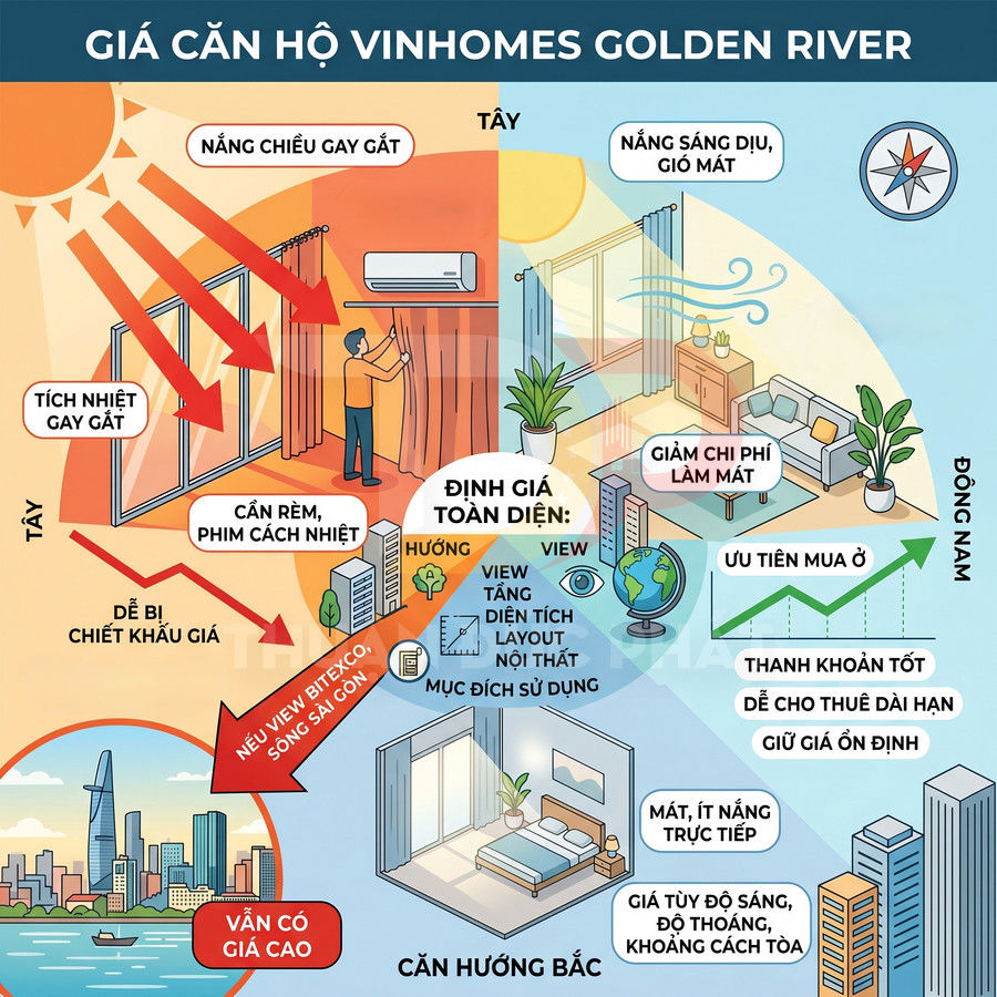 Căn hướng Đông, Tây, Nam, Bắc tại Vinhomes Golden River khác nhau thế nào về giá?