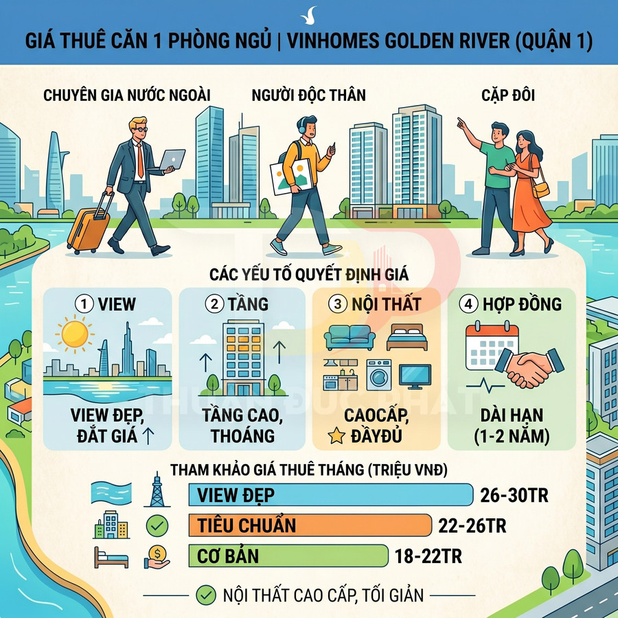 Bảng giá thuê căn hộ 1 phòng ngủ Vinhomes Golden River quận 1 với các yếu tố quyết định giá và mức giá tham khảo