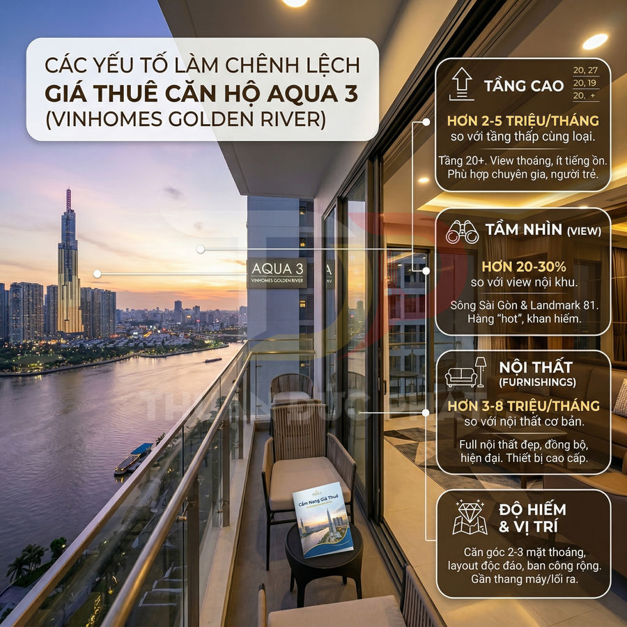 Ban công căn hộ Aqua 3 Vinhomes Golden River view sông Sài Gòn và Landmark 81 lúc hoàng hôn
