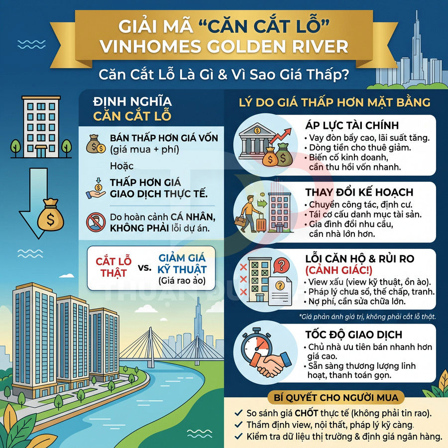 Infographic giải thích căn hộ cắt lỗ Vinhomes Golden River, lý do giá bán thấp và bí quyết mua cho nhà đầu tư