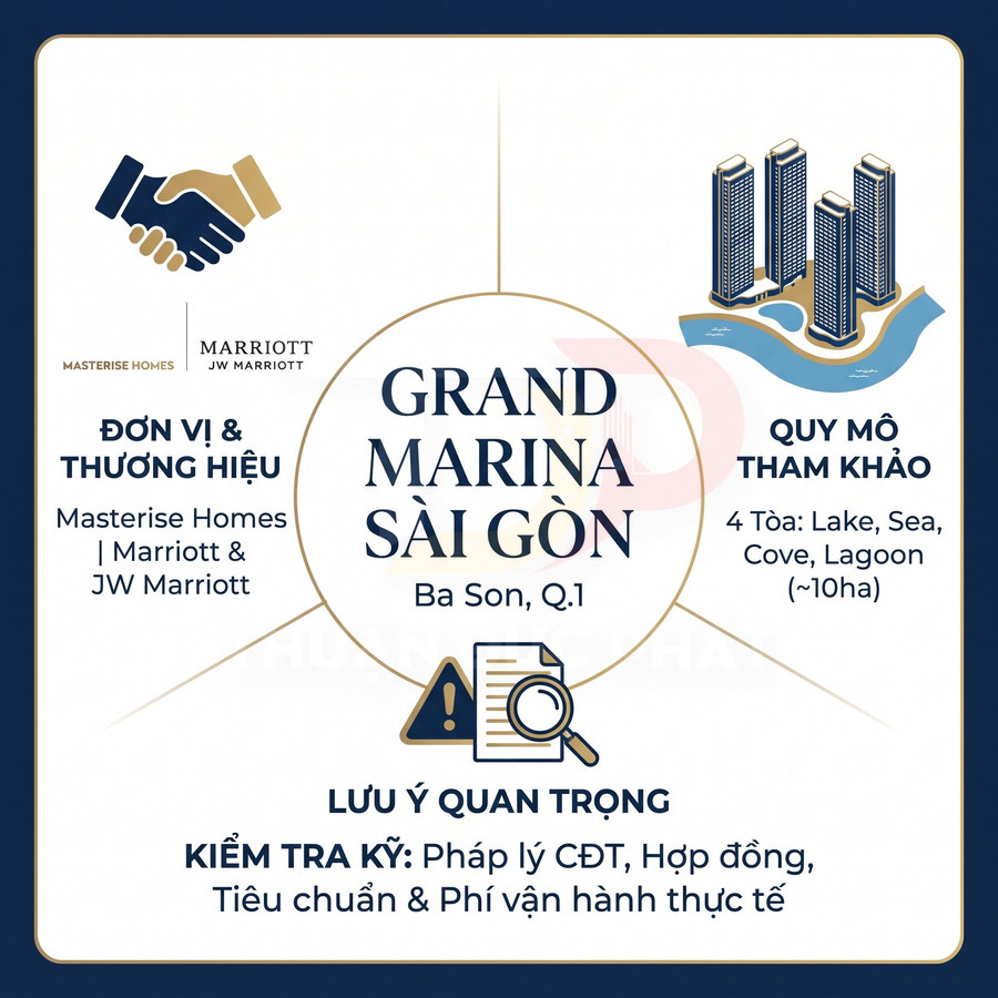 Dự án Grand Marina Saigon tại Ba Son, Quận 1 với 4 tòa Lake, Sea, Cove và Lagoon, hợp tác cùng Marriott và JW Marriott