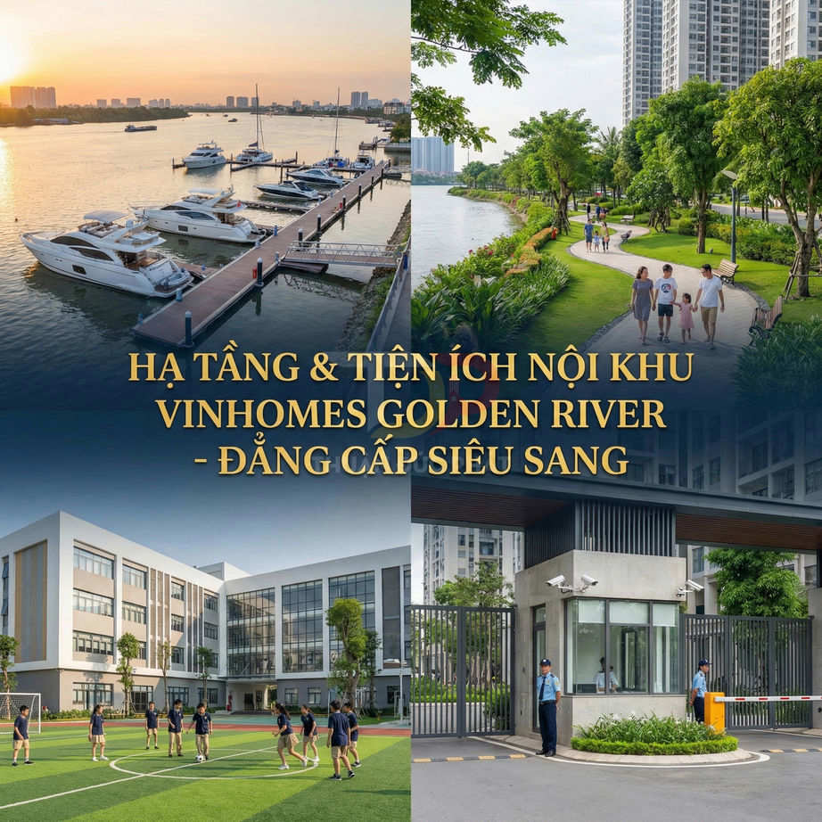 Tiện ích nội khu cao cấp tại Vinhomes Golden River với bến du thuyền, công viên ven sông, trường học và cổng an ninh