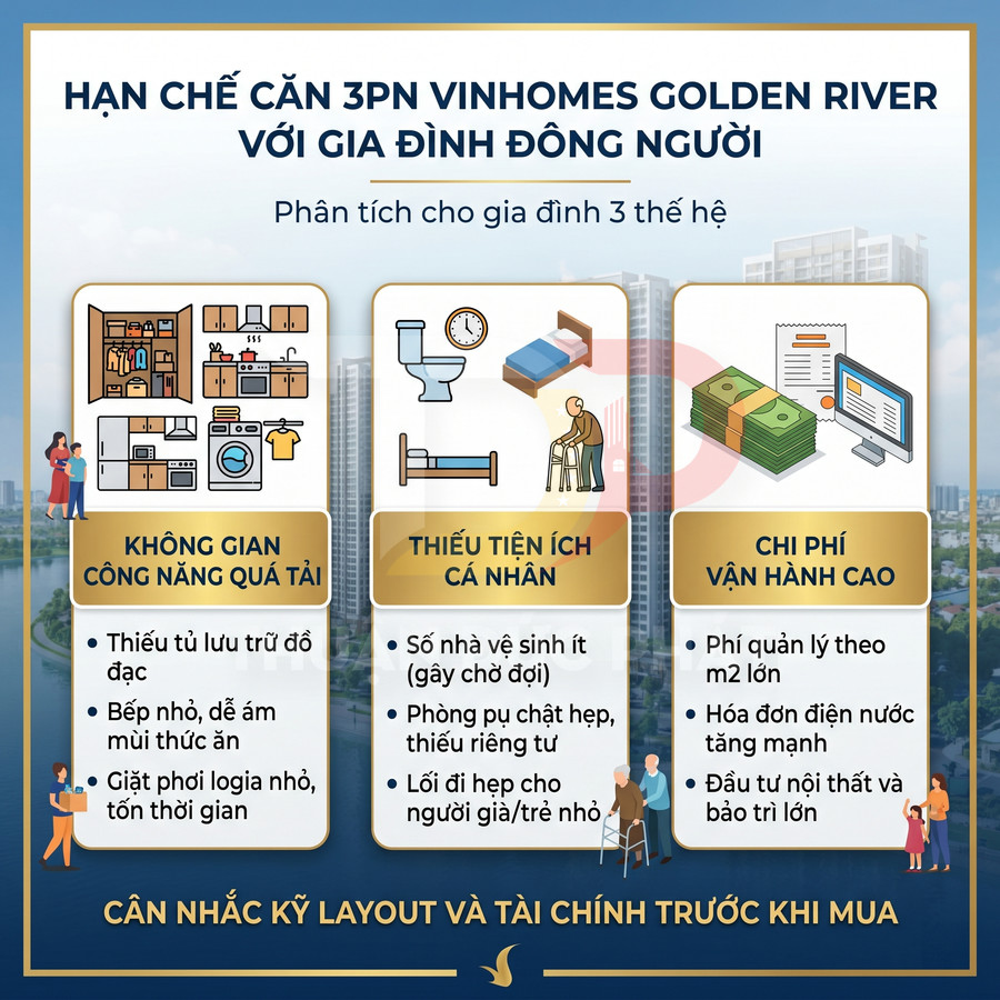 Infographic hạn chế căn hộ 3 phòng ngủ Vinhomes Golden River cho gia đình đông người
