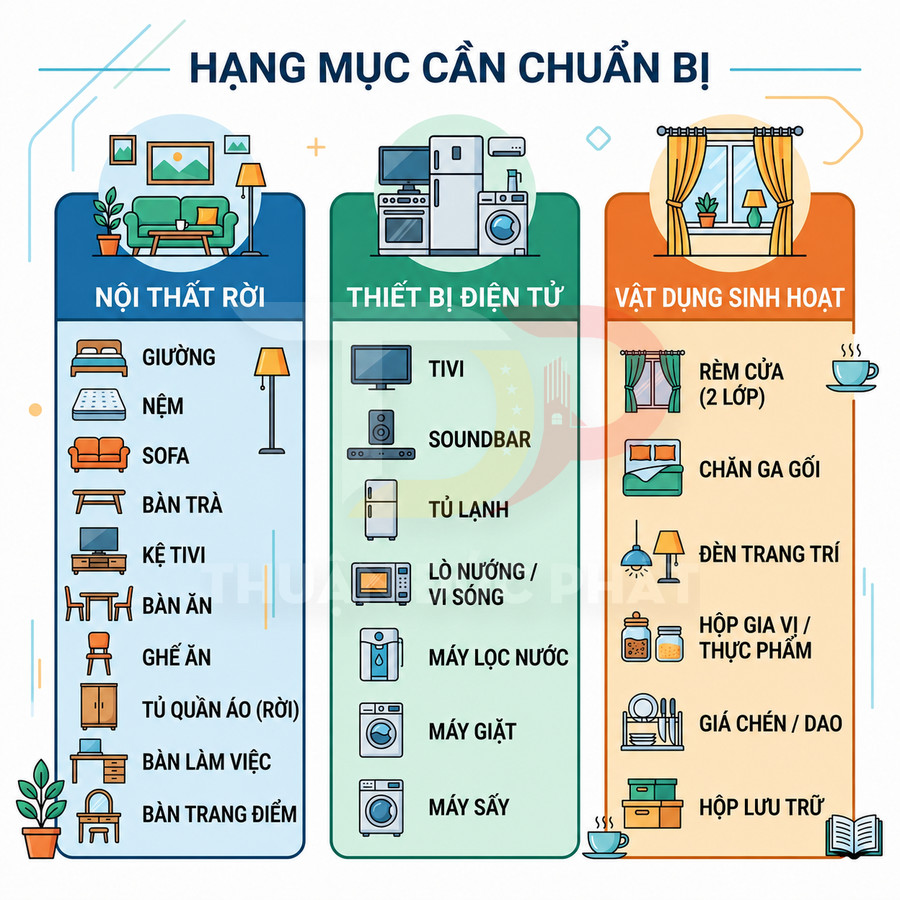 Danh sách đồ nội thất, thiết bị điện tử và vật dụng sinh hoạt cần chuẩn bị khi vào nhà mới