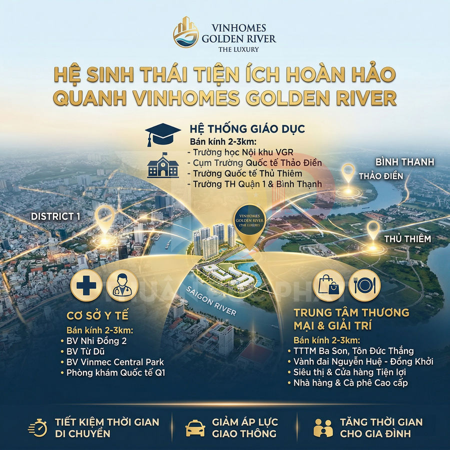Tổng quan tiện ích giáo dục y tế giải trí quanh dự án căn hộ cao cấp Vinhomes Golden River