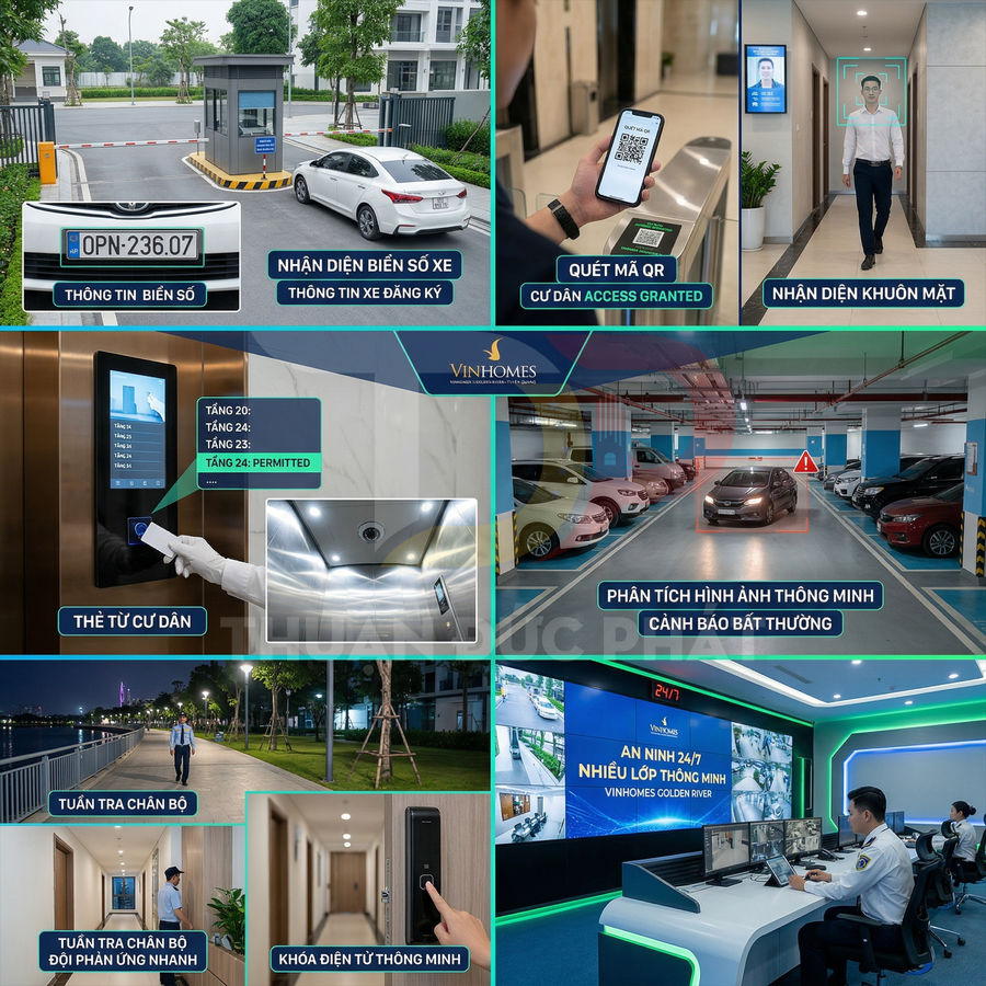 Hệ thống an ninh thông minh Vinhomes Golden River với nhận diện biển số, khuôn mặt, thẻ cư dân và khóa điện tử