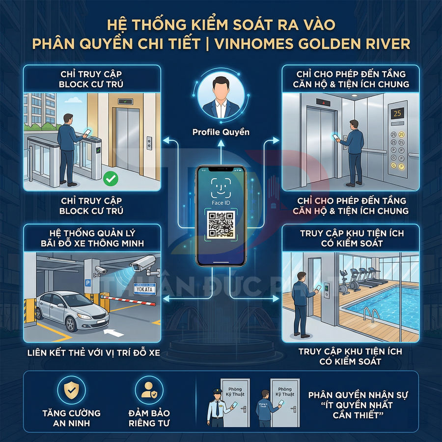 Hệ thống kiểm soát ra vào thông minh Vinhomes Golden River bằng Face ID và mã QR trên điện thoại