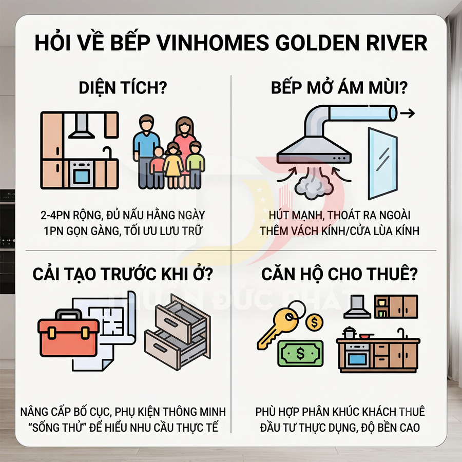 Thông tin tư vấn thiết kế và cải tạo bếp căn hộ Vinhomes Golden River tối ưu diện tích, hút mùi và cho thuê