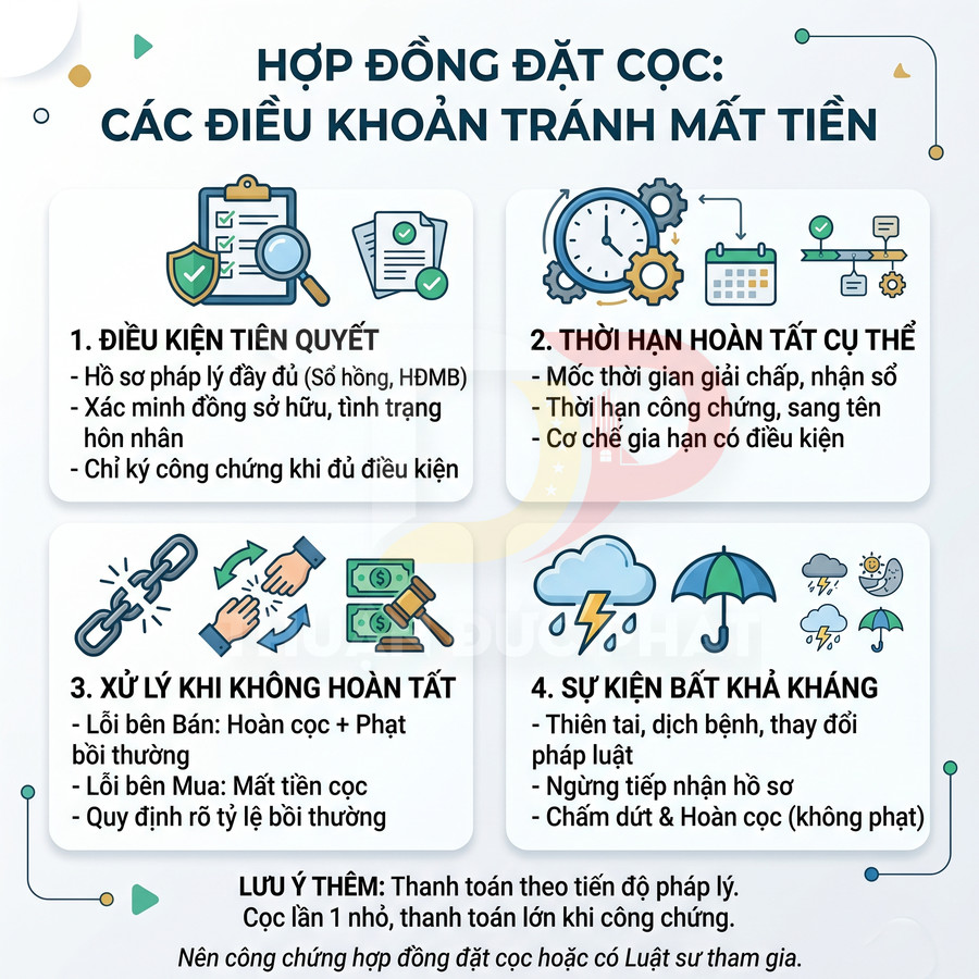Hợp đồng đặt cọc bất động sản với các điều khoản tránh mất tiền và lưu ý khi công chứng