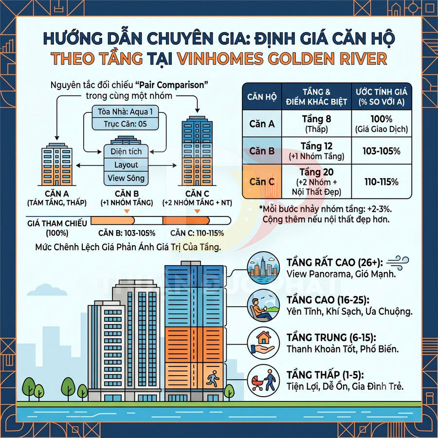 Hướng dẫn định giá căn hộ theo tầng tại Vinhomes Golden River với so sánh giá các nhóm tầng