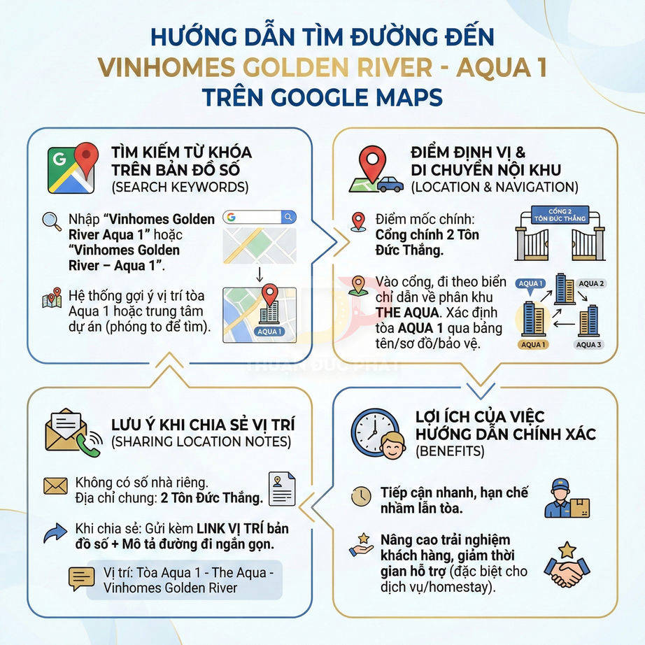 Hướng dẫn tìm đường đến Vinhomes Golden River Aqua 1 trên Google Maps với các bước tìm kiếm và chia sẻ vị trí