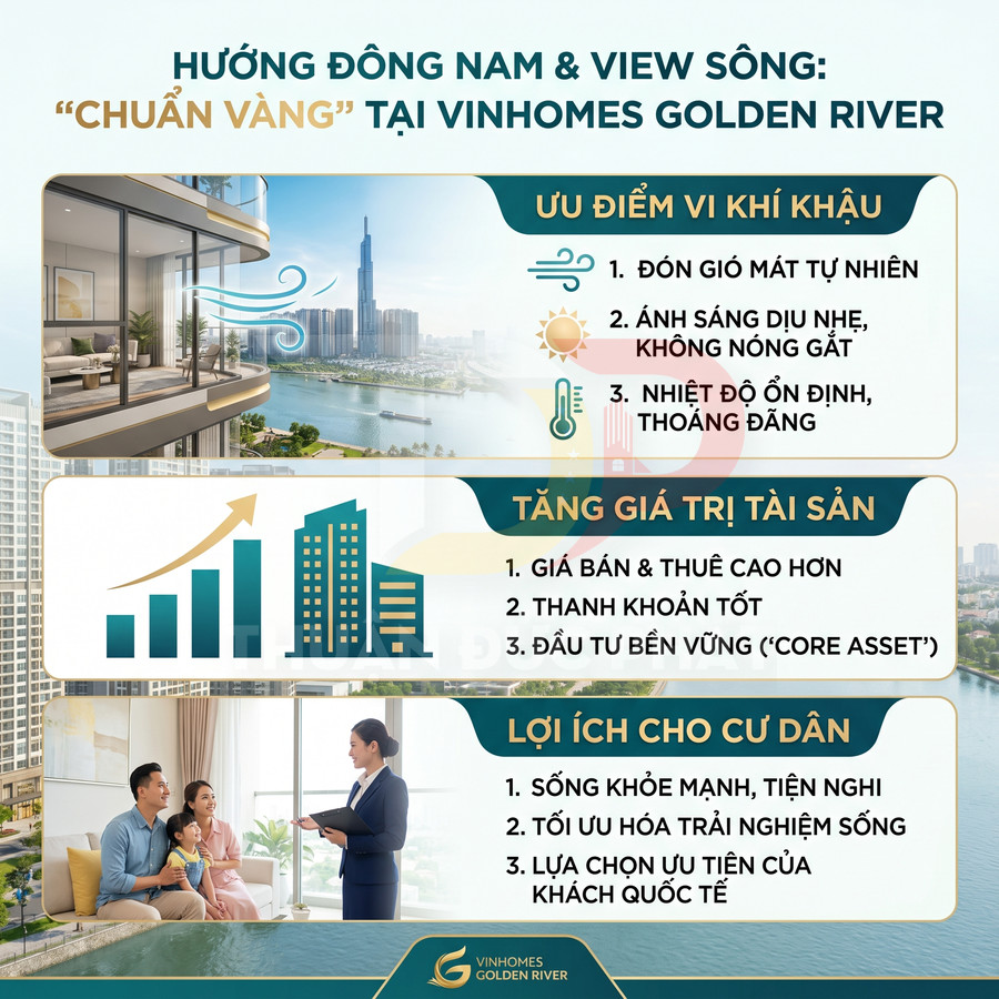 Căn hộ hướng Đông Nam view sông tại Vinhomes Golden River với tiện ích cao cấp và không gian sống thoáng mát