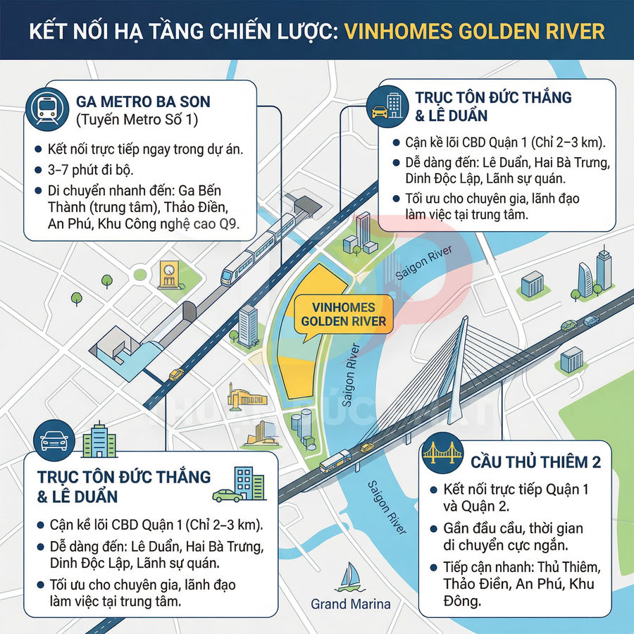 Sơ đồ kết nối hạ tầng chiến lược dự án căn hộ Vinhomes Golden River bên sông Sài Gòn