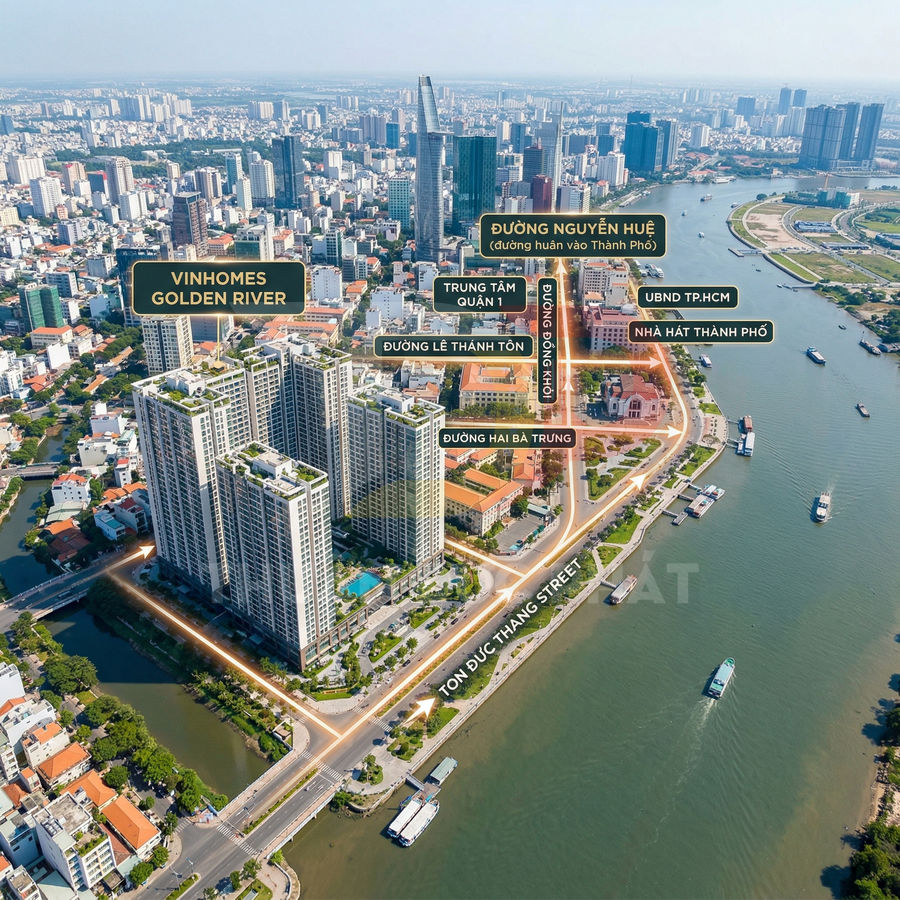 Khu căn hộ Vinhomes Golden River ven sông Sài Gòn nhìn từ trên cao, gần trung tâm Quận 1 TP HCM