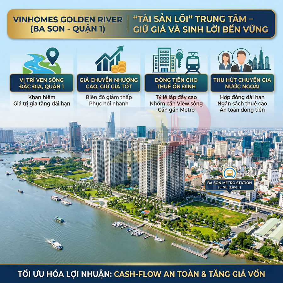 Dự án căn hộ Vinhomes Golden River Ba Son ven sông Sài Gòn, trung tâm Quận 1, gần ga metro Line 1