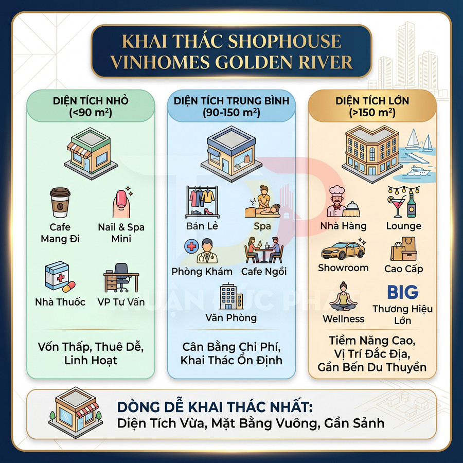 Shophouse Vinhomes Golden River có những diện tích nào và dòng nào dễ khai thác?