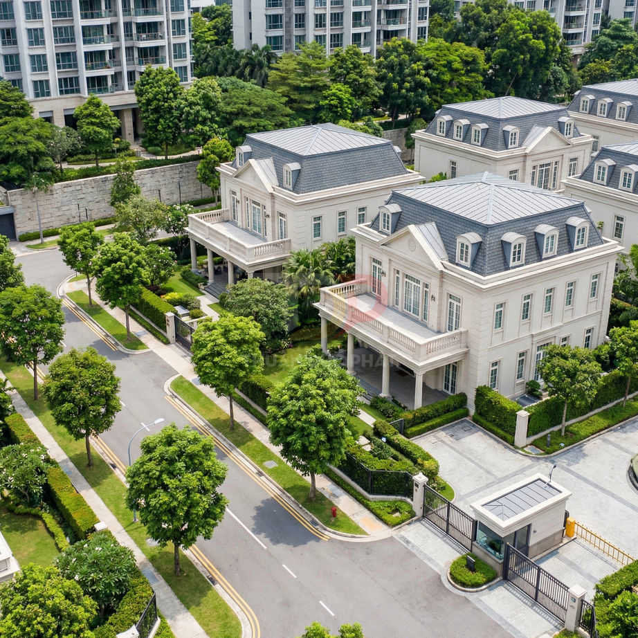 Biệt thự cao cấp phong cách châu Âu trong khu đô thị xanh với đường nội khu và cây xanh bao quanh