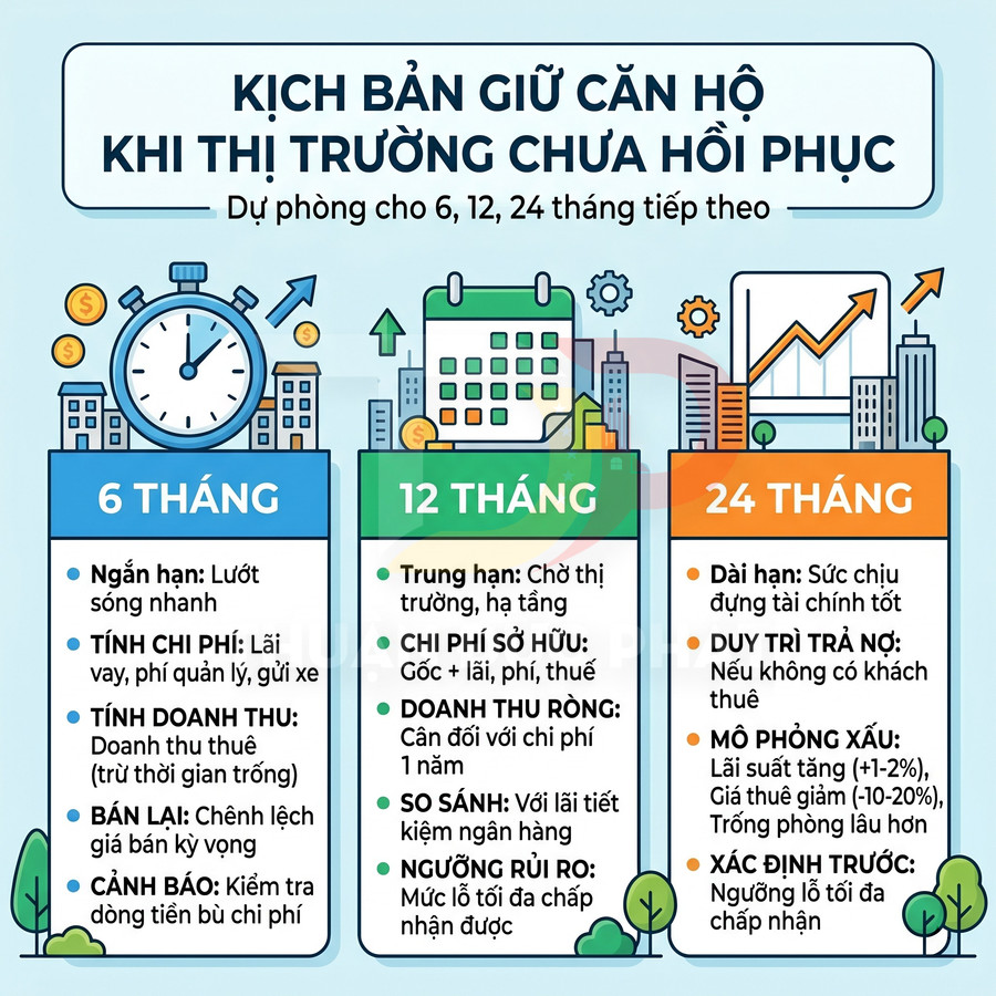 Kịch bản giữ căn hộ khi thị trường chưa hồi phục với kế hoạch chi phí cho 6, 12 và 24 tháng