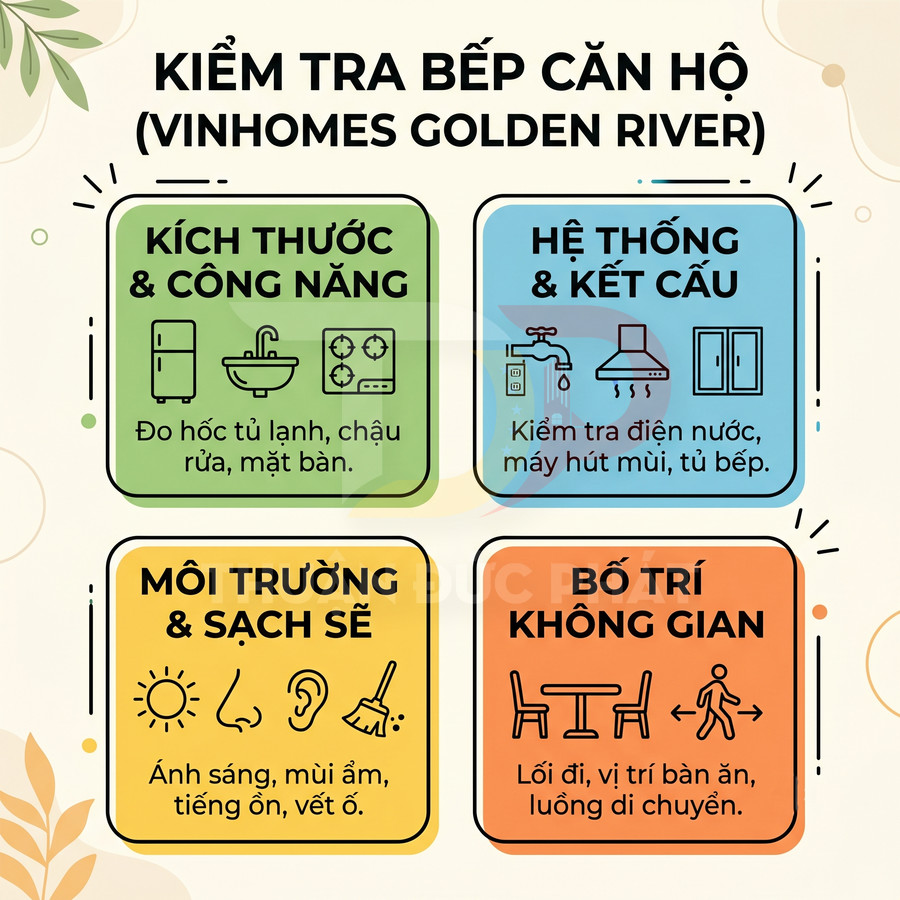 Checklist kiểm tra bếp căn hộ Vinhomes Golden River về kích thước, hệ thống, môi trường và bố trí không gian