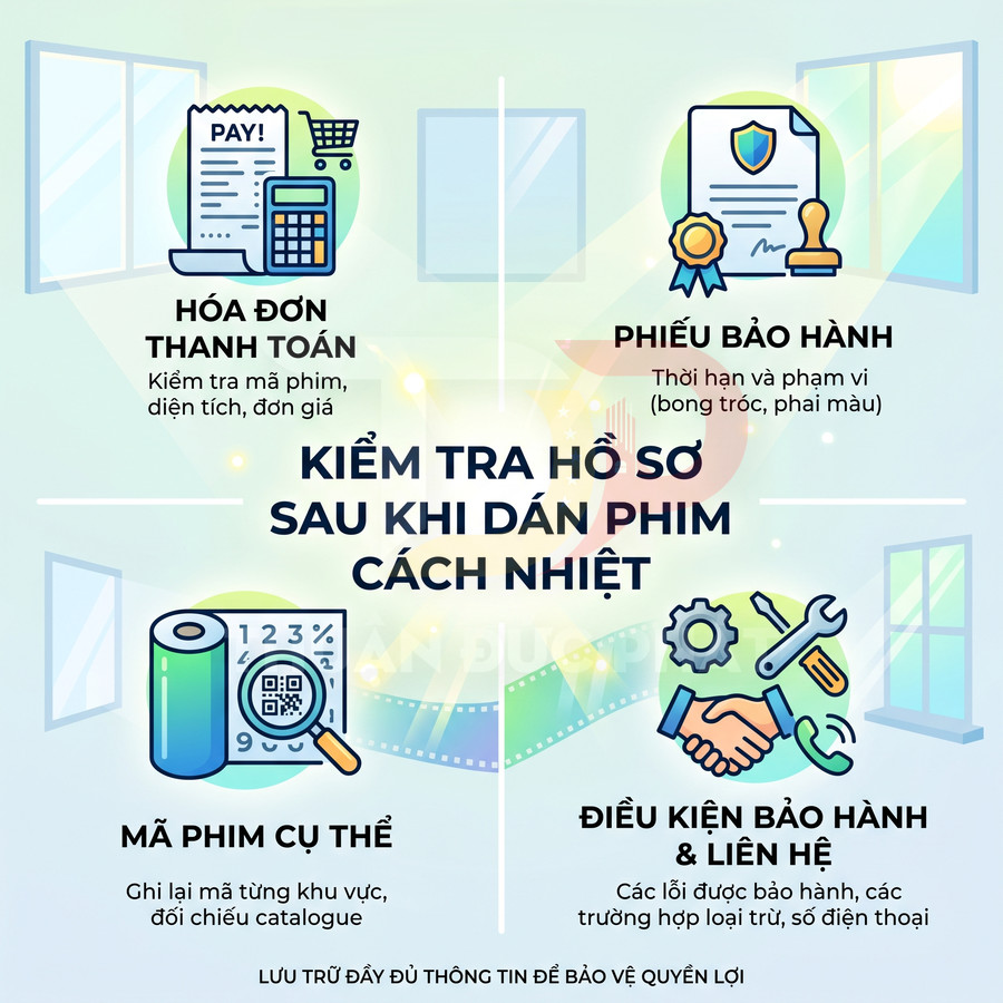 Hướng dẫn kiểm tra hóa đơn, phiếu bảo hành và mã phim sau khi dán phim cách nhiệt cho cửa kính
