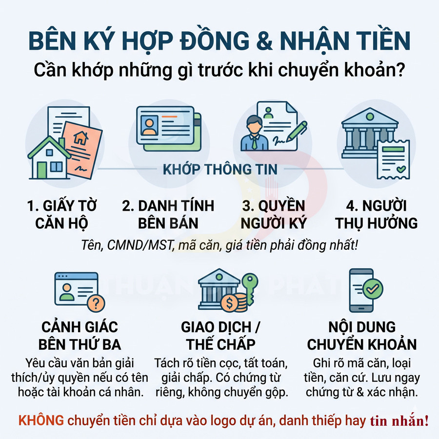 Hướng dẫn kiểm tra giấy tờ căn hộ, danh tính bên bán, quyền người ký và người thụ hưởng trước khi chuyển tiền mua nhà