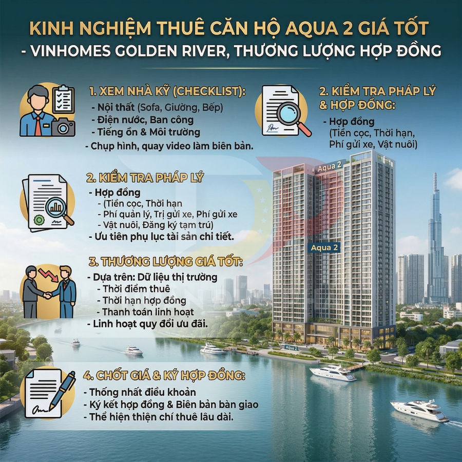 Kinh nghiệm thuê căn hộ Aqua 2 Vinhomes Golden River với checklist, kiểm tra pháp lý và thương lượng hợp đồng