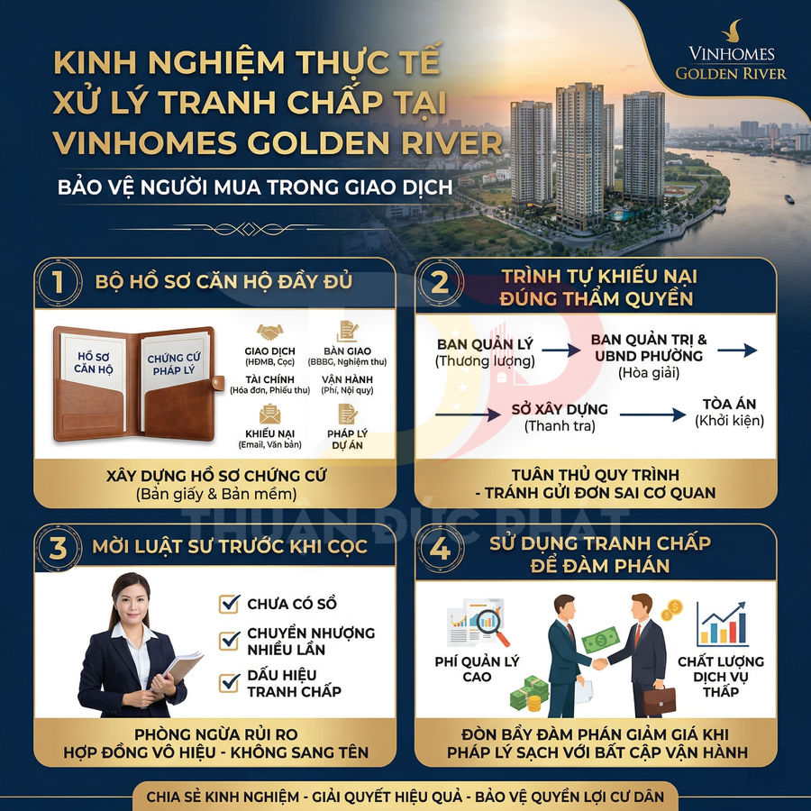 Infographic kinh nghiệm xử lý tranh chấp căn hộ tại dự án Vinhomes Golden River bảo vệ người mua khi giao dịch