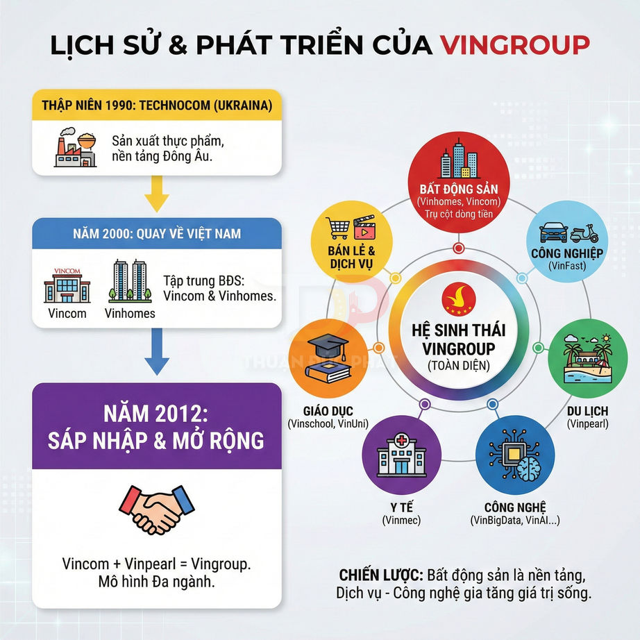 Lịch sử phát triển và hệ sinh thái đa ngành của Vingroup với Vincom, Vinhomes, VinFast, Vinmec, Vinschool, Vinpearl