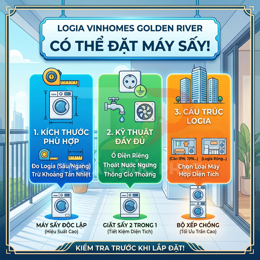 Hướng dẫn chọn và lắp đặt máy sấy quần áo tại logia căn hộ Vinhomes Golden River