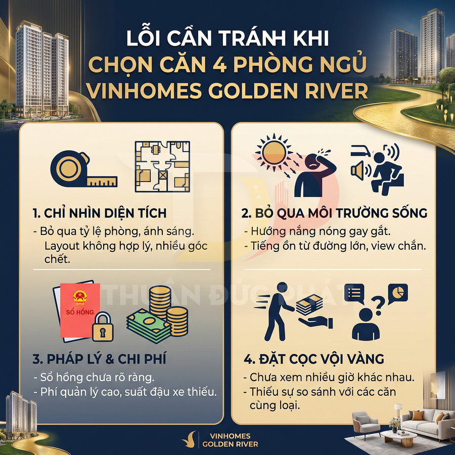 Infographic các lỗi cần tránh khi chọn căn hộ 4 phòng ngủ tại dự án Vinhomes Golden River