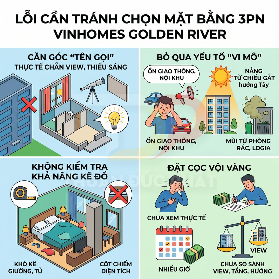 Các lỗi cần tránh khi chọn căn hộ 3 phòng ngủ Vinhomes Golden River với minh họa trực quan