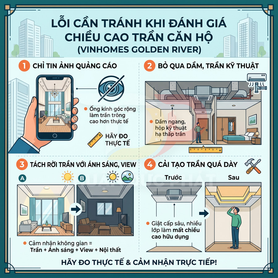Infographic các lỗi cần tránh khi đánh giá chiều cao trần căn hộ Vinhomes Golden River