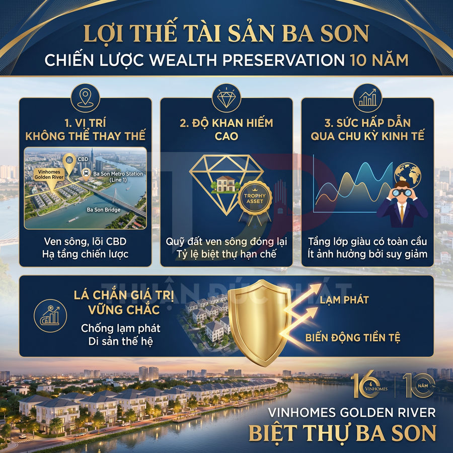 Infographic giới thiệu lợi thế đầu tư biệt thự Vinhomes Golden River Ba Son ven sông tại trung tâm TP HCM