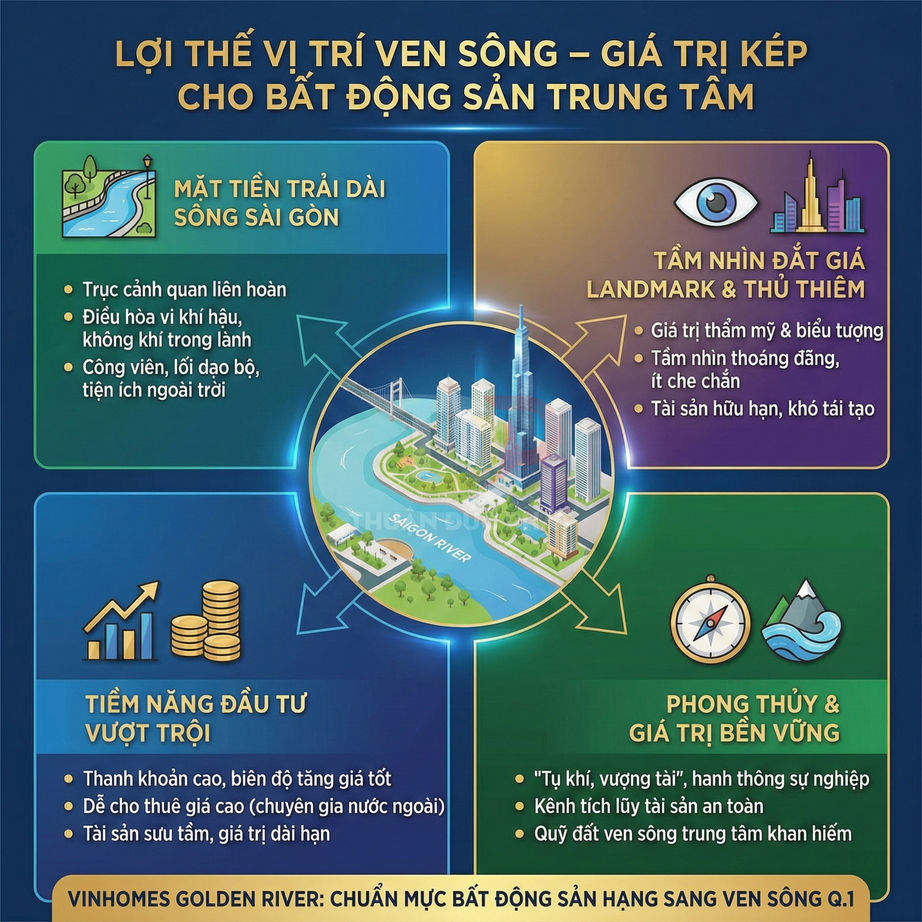 Infographic giới thiệu dự án bất động sản ven sông Vinhomes Golden River tại trung tâm Sài Gòn