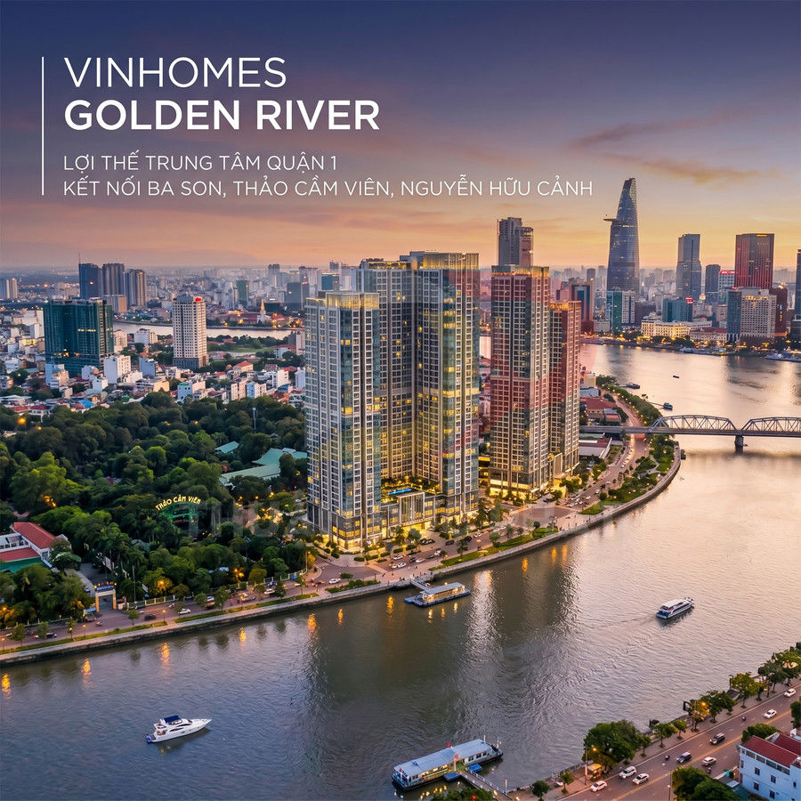 Khu căn hộ Vinhomes Golden River bên sông Sài Gòn tại trung tâm quận 1 lúc hoàng hôn
