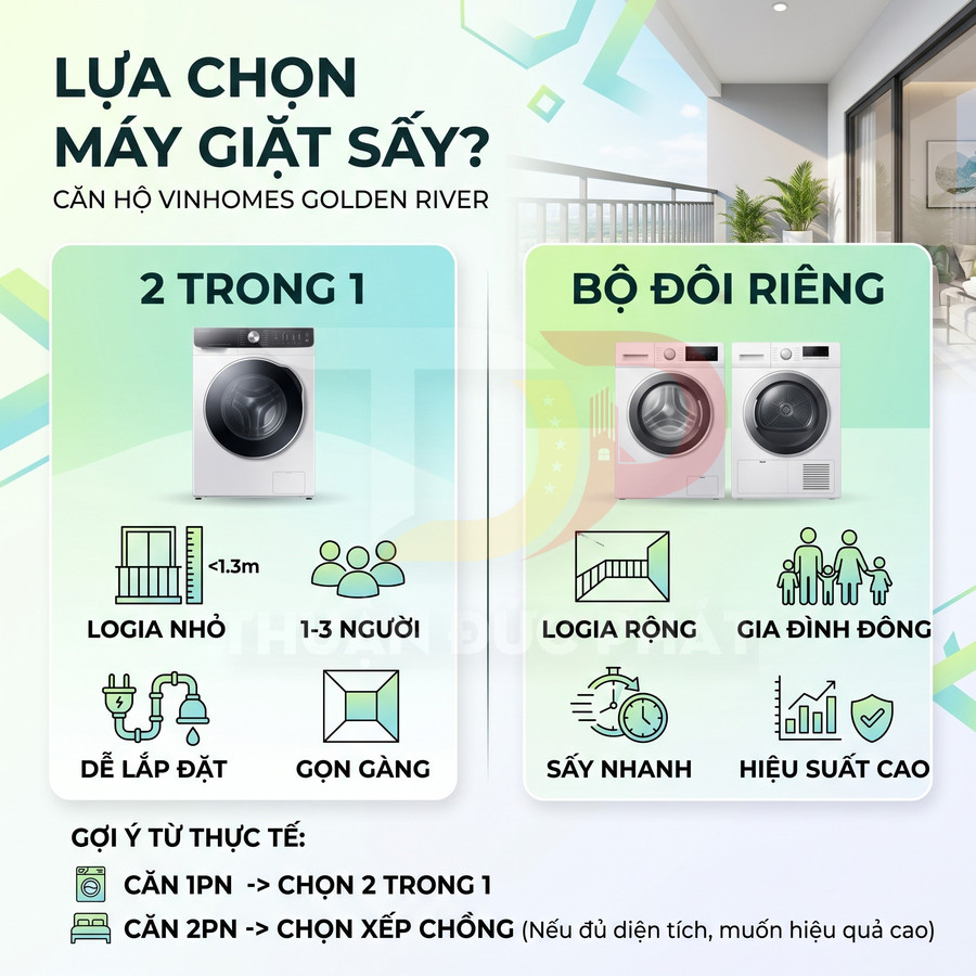 So sánh máy giặt sấy 2 trong 1 và bộ đôi máy giặt máy sấy riêng cho căn hộ Vinhomes