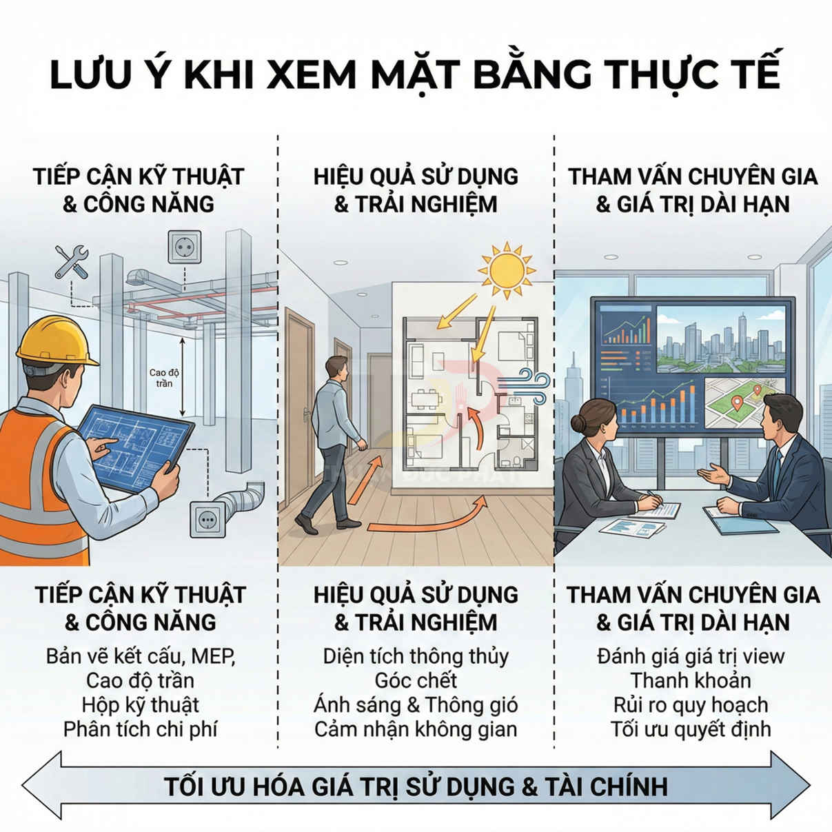 Minh họa các lưu ý khi xem mặt bằng căn hộ thực tế để tối ưu giá trị sử dụng và tài chính