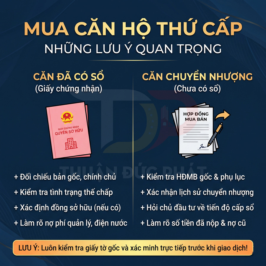 Lưu ý khi mua căn hộ thứ cấp: kiểm tra giấy chứng nhận sở hữu, hợp đồng chuyển nhượng và các khoản nợ liên quan