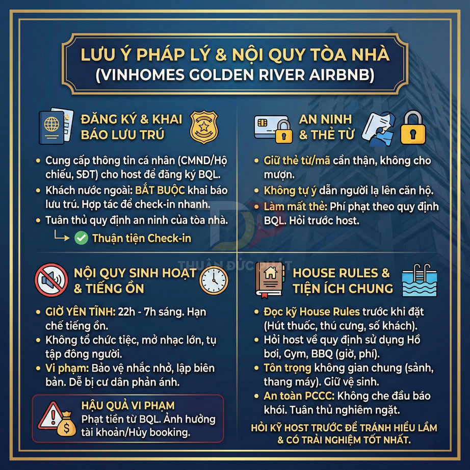 Bảng nội quy và lưu ý pháp lý cho khách lưu trú Airbnb tại Vinhomes Golden River