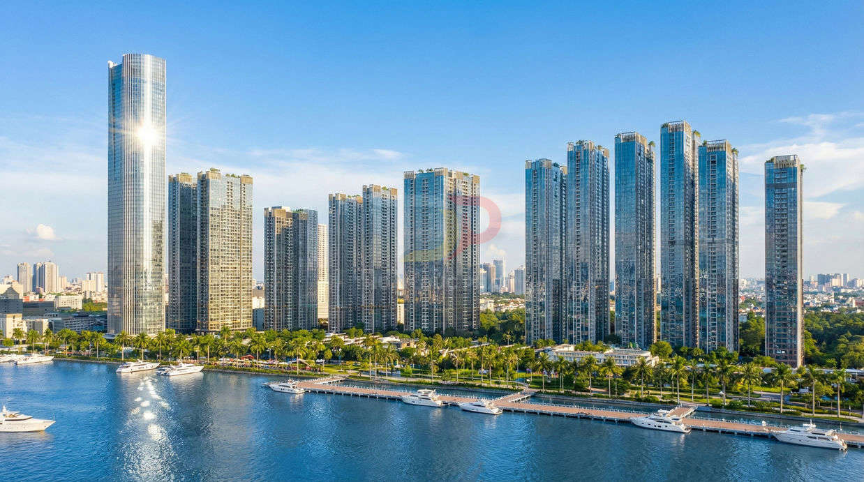 Khu căn hộ cao cấp ven sông với hàng loạt tòa nhà chọc trời và bến du thuyền hiện đại
