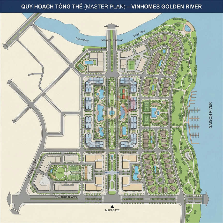 Mặt bằng quy hoạch tổng thể dự án Vinhomes Golden River bên sông Sài Gòn