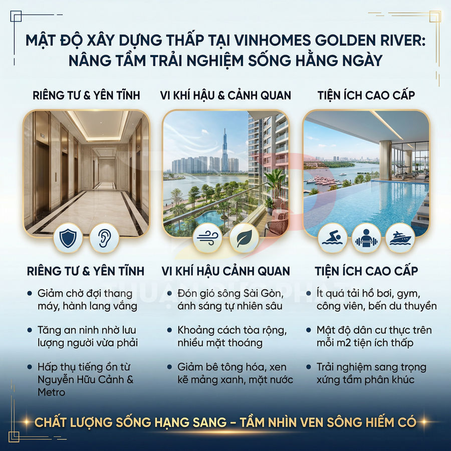 Tiện ích cao cấp tại Vinhomes Golden River với hành lang yên tĩnh, view sông Sài Gòn và hồ bơi sang trọng