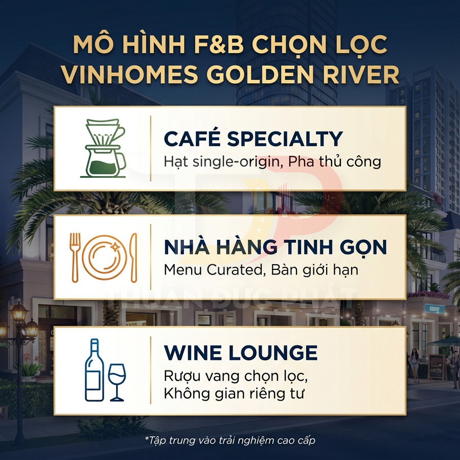 Mô hình F&B chọn lọc tại Vinhomes Golden River với café specialty, nhà hàng tinh gọn và wine lounge cao cấp