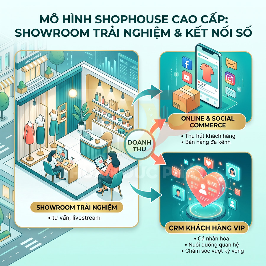 Mô hình shophouse cao cấp kết hợp showroom trải nghiệm, bán hàng online và CRM khách hàng VIP tăng doanh thu