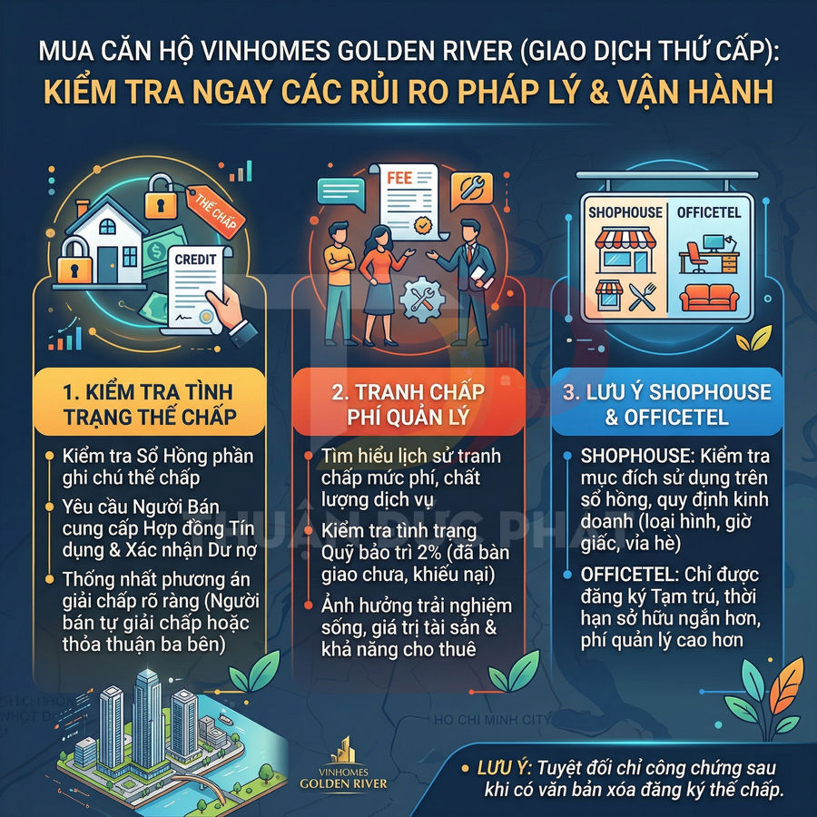 Infographic hướng dẫn kiểm tra rủi ro pháp lý khi mua căn hộ Vinhomes Golden River giao dịch thứ cấp